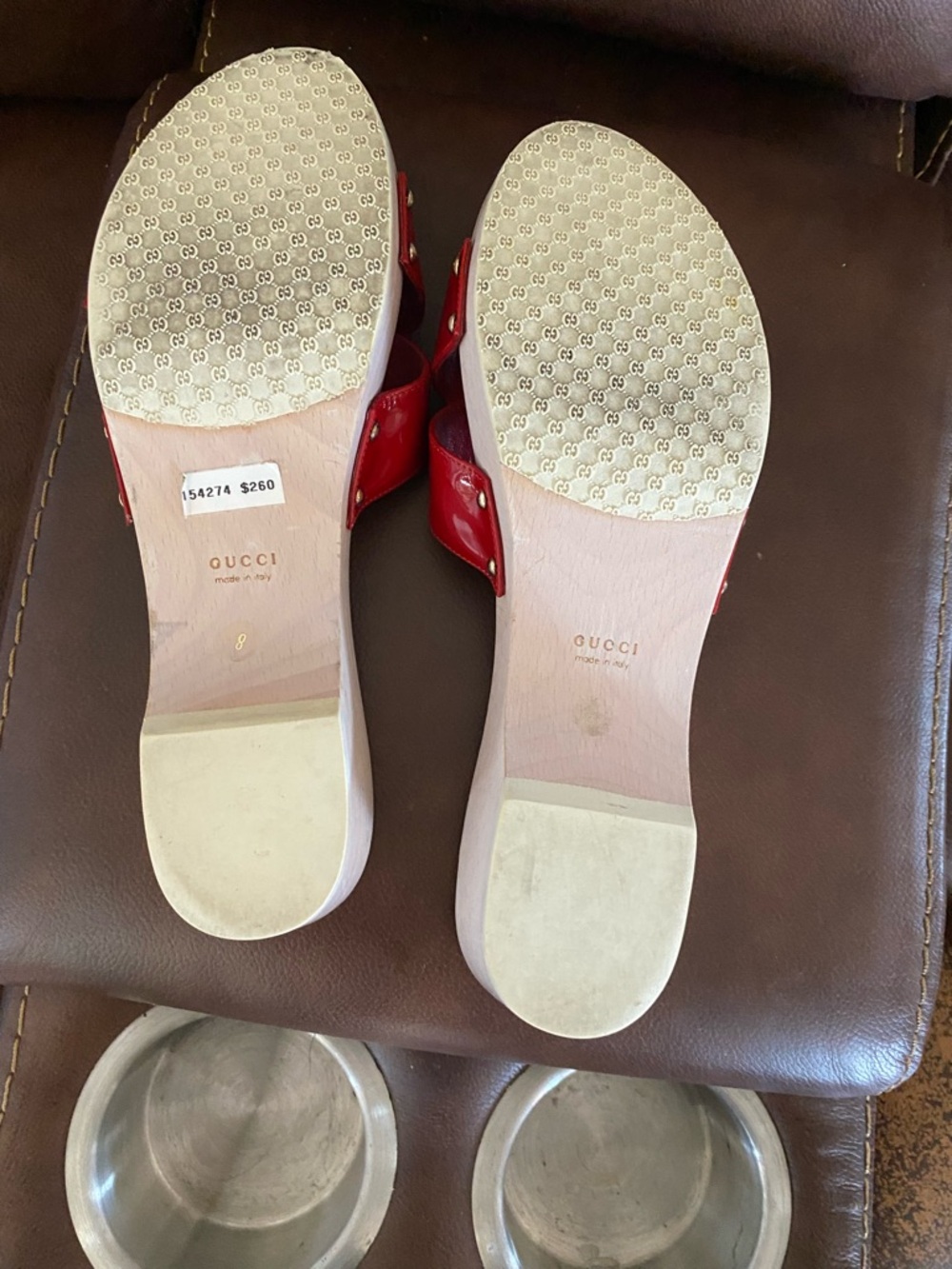 Gucci Red Patent Wood-Effect Slide Sandals - Women’s Size 8 - Picture 7 of 9